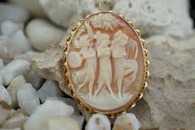 14k Solid Gold Yellow 14K Yellow Gold Pendant Brooch Cameo Three Graces From Greek Mythology Art Deco Vintage Jewelry L3 - Etsy