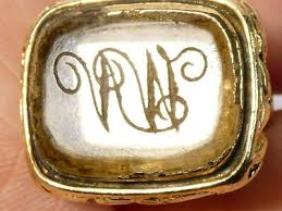 19hC Gold Plated Wax INTAGLIO Seal Fob with WN Initials in ...