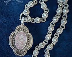 Antique Victorian Silver Collar and Locket Necklace With ...