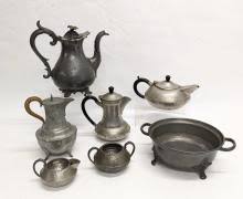 Sold at Auction: A quantity of 19th and early 20th century pewter. Including James Dixon & Sons, Craftsman Sheffield, Roundhead Leadless Pewter, etc.