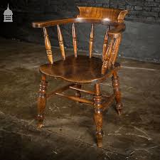 19th C Captain's Bow Seat Smokers Chair with Turned Arm ...