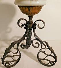 Antique Cast Iron Pierced Lamp Base ~ Porcelain Hand Painted ...