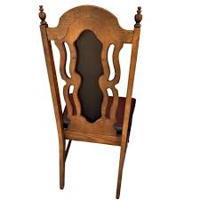 1960s Spanish Revival Solid Pecan Wood and Black Vinyl Dining Chairs - Set of 6 | Chairish