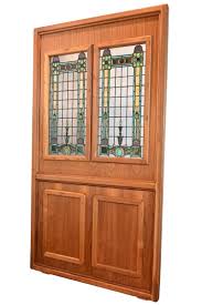 white walnut divider with victorian stained glass panels — ARCHITECTURAL ANTIQUES