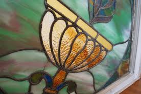 Antique Leaded Stained Glass Chalice Fire Window Repurpose Architectural Salvag3