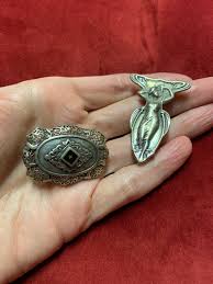 Two Lovely Art Nouveau Pins in 925 Sterling Silver One With ...