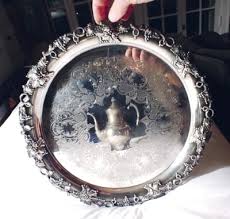 ANTIQUE W-A VICTORIAN Engraved Silver Plate Filigree Platter ...