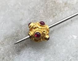 18k Solid Gold Round Ball Beads With Ruby Color Stone | 7mm 18k Solid Gold Bead | Handmade Gold Spacer Beads | KC1273 - Etsy