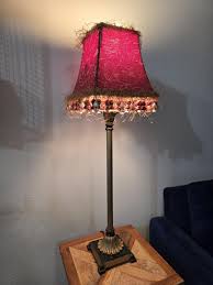 Vintage Victorian Tall Table Lamp With Red Fabric Shade ...