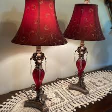 Pair of Vintage Table Lamps, Dramatic Red Glass and Gold ...