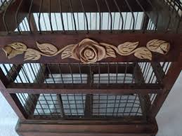 Vintage Bird cage Wood & Wire-12X8 1/2X18-Wire Dome w/Wood Minaret-Rose on Front | eBay