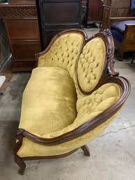 Antique Settee, Gold, Velvet, Cameo Style Back, 19th / 20th C, 1900's, Charming! | Old Europe Antique Home Furnishings