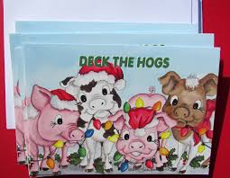 Deck the Hogs Pig Christmas cards set of 12 - Udderly ...