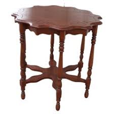 Vintage Hexagonal Carved Wooden Accent Side Table With Scalloped Legs. at 1stDibs