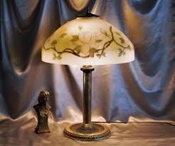 Antique Reverse Painted Glass Shade Table Lamp With Heavy Brass Base - Etsy