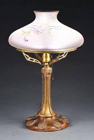Sold at Auction: HANDEL REVERSE PAINTED FLORAL TAM-O-SHANTER TABLE LAMP.