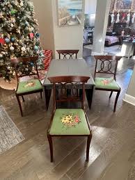 Duncan Phyfe Drop Leaf Table, Charcoal Grey, Needlepointe Sage Green and Flowers Chairs, Vintage 1900s Table and Chairs - Etsy Canada