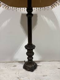 Brushed Metal Base With Red And Gold Beaded Shade Table Lamp ...