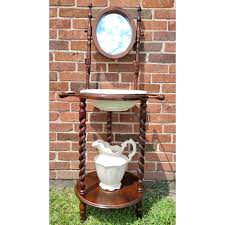 Antique English Wash Basin & Pitcher Wood Stand, Mirror ...