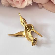 1980s Sparkly Gold Plated Enamel Hummingbird Diamanté Brooch ...