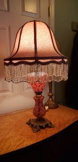 Lámpara de mesa grande francesa victoriana con flecos de pedrería "rosa rosa"!! - Etsy España