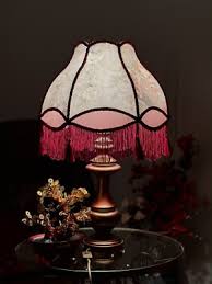 Victorian floral table lamp tapestry in pastel burgundy shades wood lamp base | eBay Australia