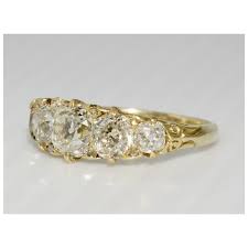 Victorian 2.68 Carats Old Mine Cut 5 Stone Diamond Carved Half Hoop . For Sale at Ruby Lane