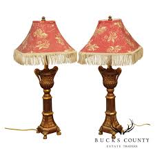 Gold Pair Urn Form Table Lamps with Shades | eBay