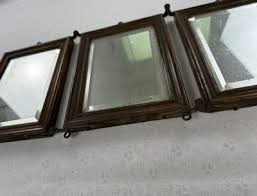 Antique English Tri Fold Vanity Mirror Floral Wood Oak Frame ...