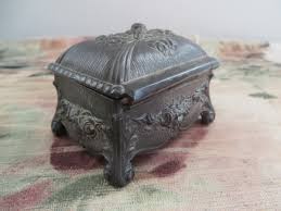 Vintage Ornate Silver Tone Metal Floral Hinged Trinket ...