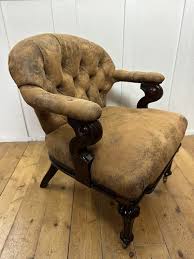 Victorian Deep Buttoned Tub Armchair Smoking Chair | eBay UK