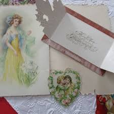 7 Stunning original outlet Victorian die cut Valentines Cards w/big die cut booklet w/color