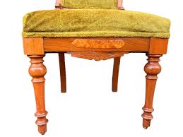 Early 20th Century Antique Hand-Carved Eastlake Victorian Style Avocado Green Velvet Chairs, Set of 2 | Chairish