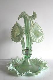 Amazing Fenton Art Glass Carnival Green Mist 4 Horn Epergne ...
