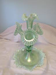 Fenton #5460 G1 Willow Green Iridized 4-Horn Epergne | eBay