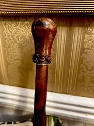 Antique 1890s Walking Stick Cane Handle Wooden Knob Folk Art ...