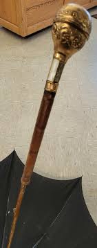 Antique Victorian Art Nouveau Black Parasol Gold Plated ...