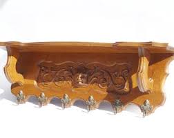 Antique Carved Wood Wall Shelf With Brass Angel Hooks, Oak Coat Rack With Lions Head, French Rustic Decor - Etsy