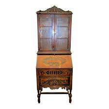 1930s Vintage French Secretary Glass Front Two Drawer Desk ...