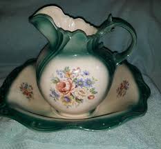 Vintage Arner's Chamber Pitcher & Bowl Green & White 16x14 Bowl 10” Pitcher | eBay