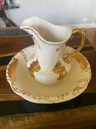 Antique Porcelain Pitcher and Bowl - Etsy