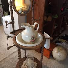 Victorian Wash Basin , Oak Stand With Swivel Mirror , Candle ...