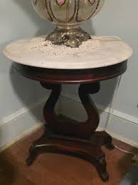 Victorian Mahogany Oval End Table, Marble Top Carved Rose Front And Lyre Base | eBay