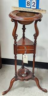 Fine Arts Furn. Grand Rapids Mahog Triangular Stand w/Copper Bowl + Drawer 32 1/2" H X 11" Diam. sold at auction on 5th April | George Cole