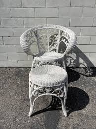 2pc Antique Wicker Fiddlehead Chair Victorian Armchair and Footstool Heywood Wakefield Style Woven Seating Coastal Indoor Outdoor Furniture - Etsy