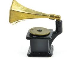 Dollhouse Miniature Record Player, Black and Gold Tone ...