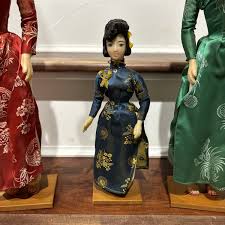 Set of 3 Vintage Vietnamese Dolls on Wooden Base 17” & 11 ...