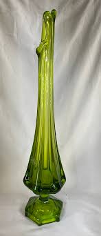 Vintage Mid-Century Viking Glass Green Streched Vase With ...