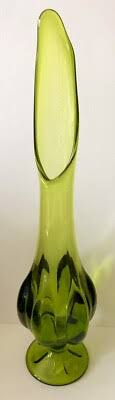 Vintage MCM 19.75" Viking Epic Avocado Green 6 Petal Swung Glass Pedestal Vase | eBay