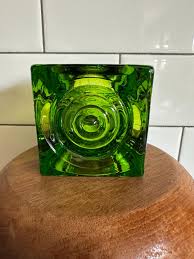 Vintage Viking Glass Bullseye Votive Candle Holder Green 2.5 ...